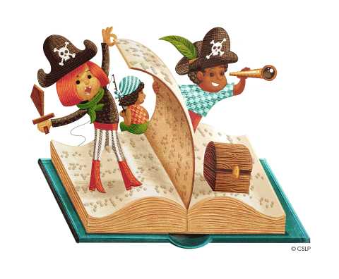 pirates standing on a book