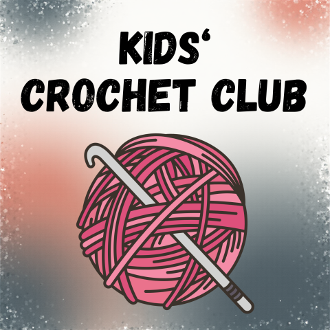 Words Kids' Crochet Club with a ball of yarn and crochet hook