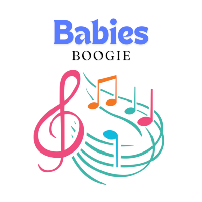 A pink musical note accompanied by smaller notes of different colors.