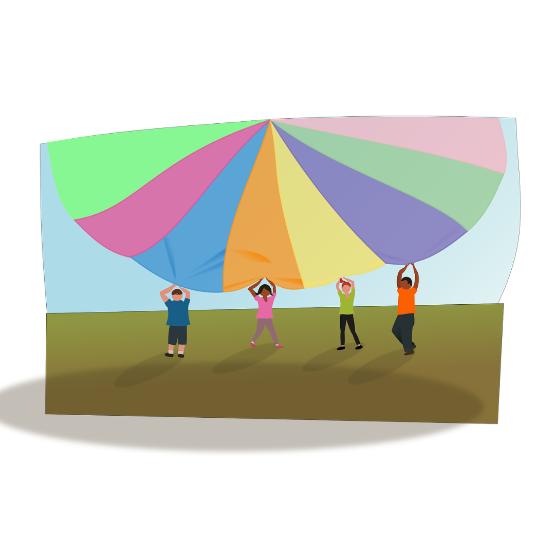 children playing parachute