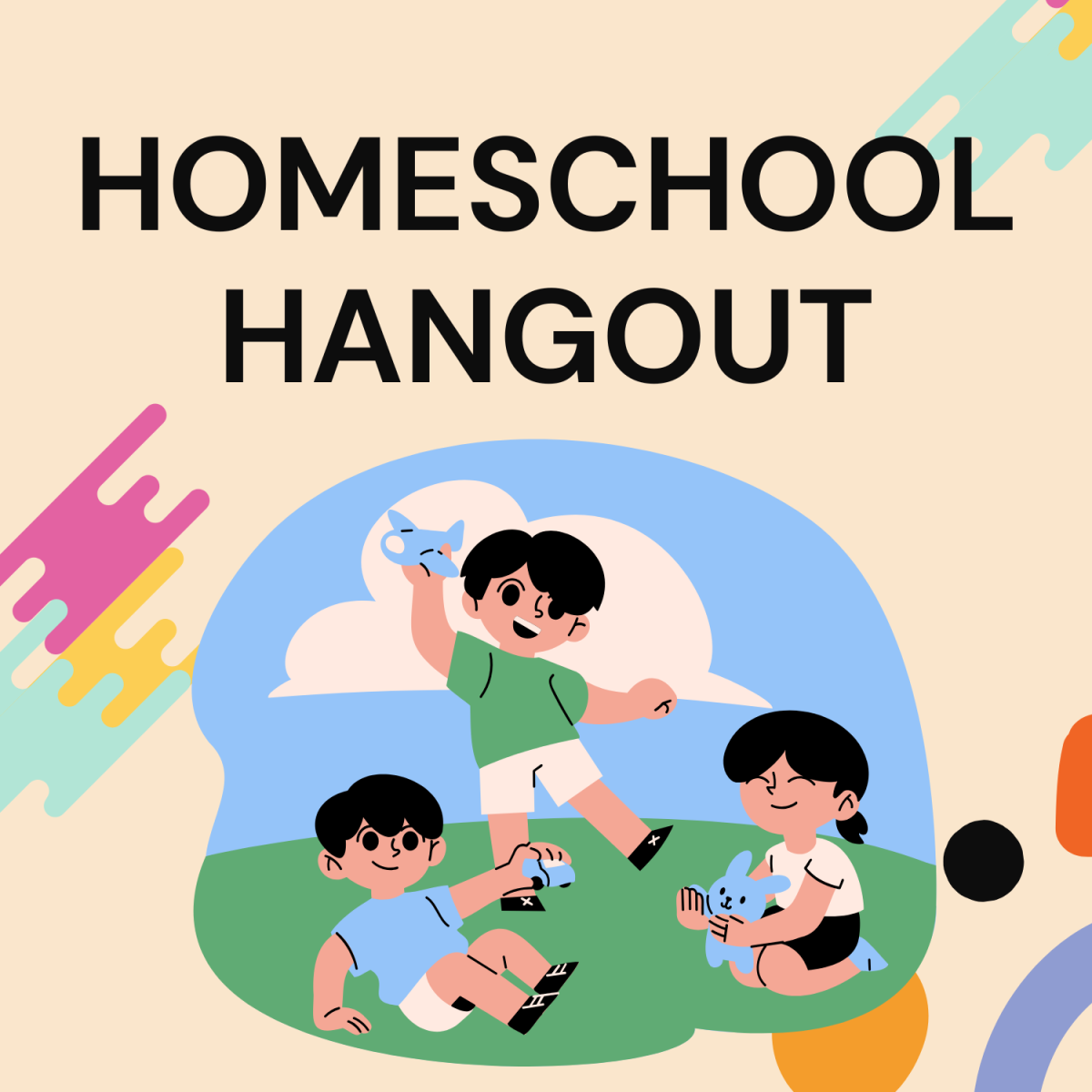 Kids playing and the words Homeschool Hangout